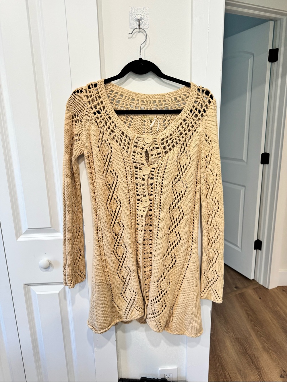 Max Studio Cream Open-Knit Button-Front Cardigan